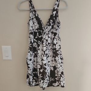 Floral Black and White Sleeveless Dress